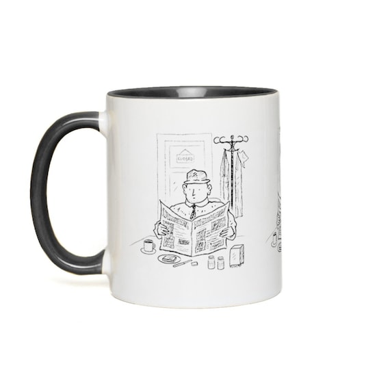 In The Café - Accent Mug - Green, Yellow, Red, Pink, Orange, Blue, Black by Oliver Lake iOTA iLLUSTRATiON