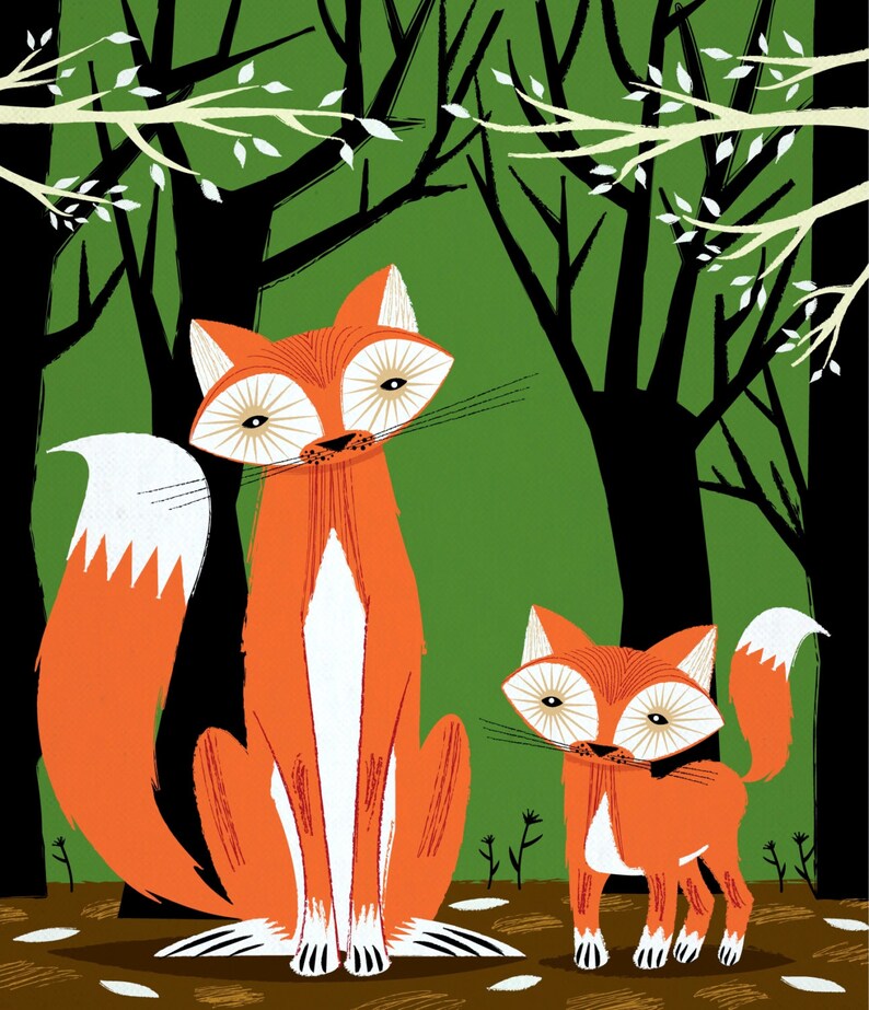 iOTA iLLUSTRATION Two Fine Foxes children's room decor animal art poster print image 1