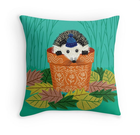 A Hedgehog's Home -  illustrated Pillow Cover / Throw Cushion Cover - Children's room Decor - 16" x 16" by Oliver Lake