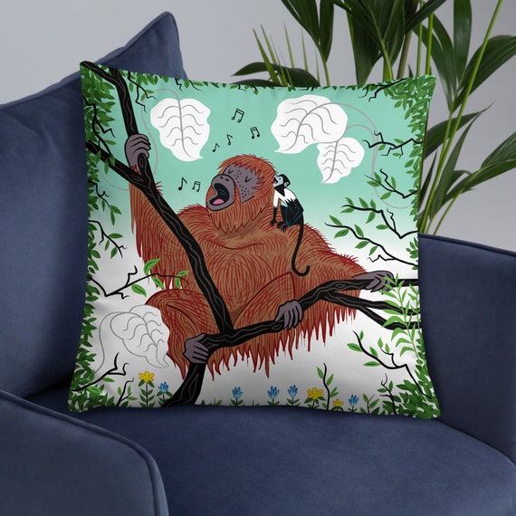 Simian Songs - children's cushion cover / decorative throw pillow cover - monkey art - including insert by Oliver Lake