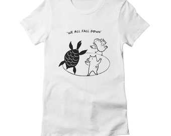 We All Fall Down, Women's, Girl's, fitted T-shirt, Tee, black and white design, women's apparel by Oliver Lake