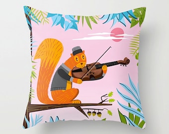 Red Squirrel Serenade - Throw Pillow / Cushion Cover including insert by Oliver Lake