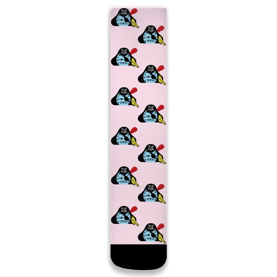 Pirate Kitty Socks - Cat Socks - Unisex Socks - Light Pink Socks - Illustrated Socks - Stylish Socks By Oliver Lake Iota Illustration