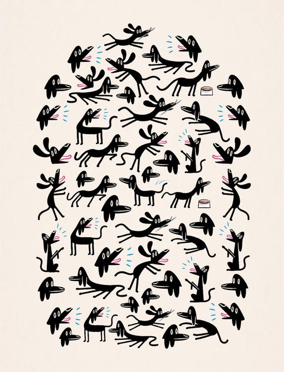 A Dog's Life - Childrens Art - Animal Art - Kids Art - Limited Edition Art Poster Print by Oliver Lake - iOTA iLLUSTRATiON
