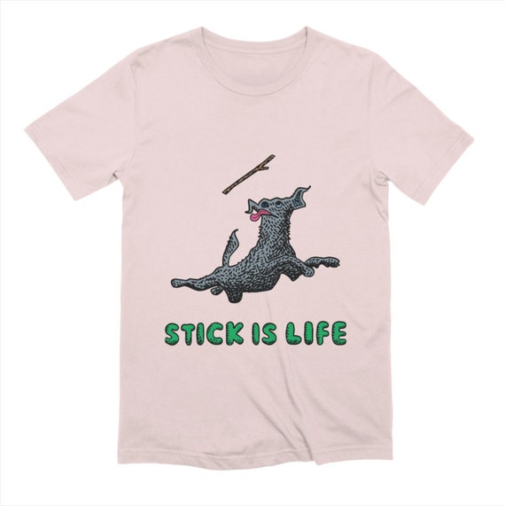 Stick Is Life - mens dog t-shirt - white - baby blue - soft pink - stone T-shirt / Tee by Oliver Lake iOTA iLLUSTRATiON