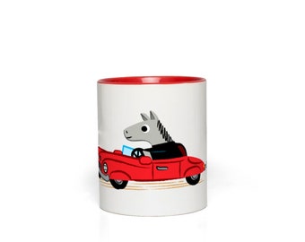 Horse Power Mug - Red Coloured Handle Mug - Red Accent Mug