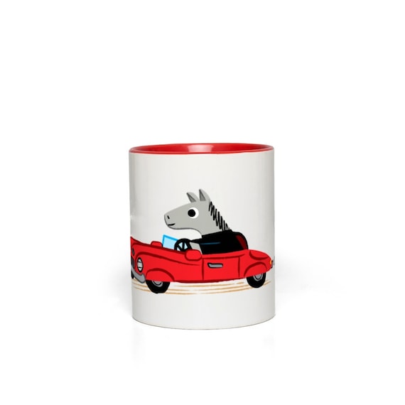 Horse Power Mug - Red Coloured Handle Mug - Red Accent Mug