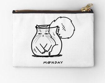 Monday - zipper pouch - zip pouch - pencil case - make up bag - 6" x 4"  / 9.5" x 6" / 12.4" x 8.5" by Oliver Lake iOTA iLLUSTRATiON