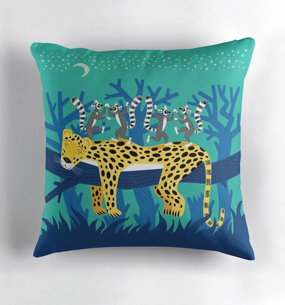 The Leopard and The Lemurs - throw pillow cover - nursery decor - decorative cushion by Oliver Lake iOTA iLLUSTRATiON