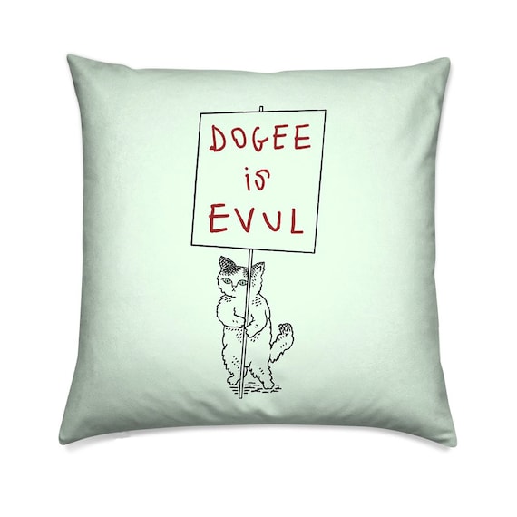 Pussycat Protest, cute kitten, mint, comedy decorative pillow cover, throw cushion cover, including insert, by Oliver Lake