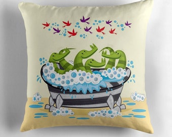 Crocodile Soup - throw pillow cushion cover by Oliver Lake