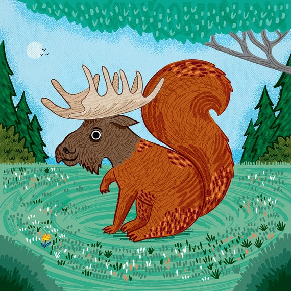 The Squoose - squirrel / moose - children's decor - animal art poster print by Oliver Lake - iOTA iLLUSTRATiON