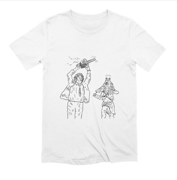 Goodbye Jar Jar - Leatherface / Star Wars parody white - pink - stone - lemon T-shirt / Tee by Oliver Lake iOTA iLLUSTRATiON