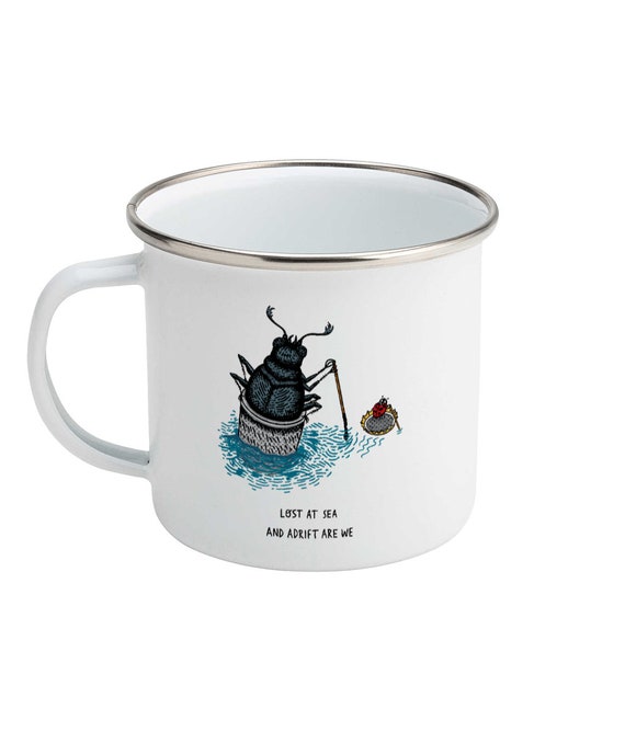 Lost at Sea, Enamel Camping Mug,  Beetle and Ladybug, Insect Design,  Illustrated Mug by Oliver Lake