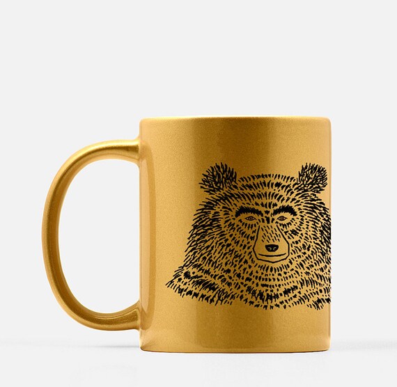 The Bear - gold ceramic mug - animal design - illustrated mug by Oliver Lake