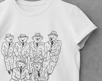 The Teddy Boys, Teddy Bear T-shirt / Tee, Extra Soft, Crewneck, Black and White iOTA iLLUSTRATiON