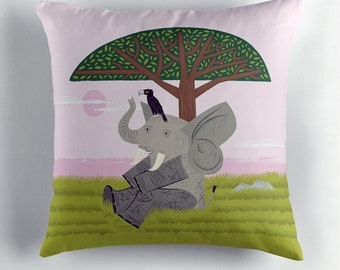 The Elephant and The Eagle, children's decor, Cushion cover, Throw Pillow cover including insert by Oliver Lake