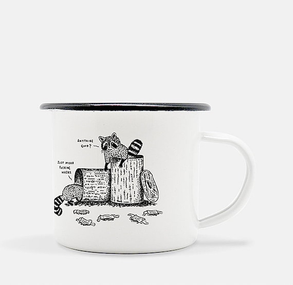Anything Good? - Raccoons - enamel camping mug - animal design - illustrated mug by Oliver Lake