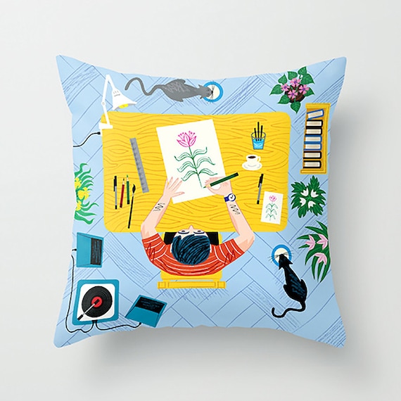 The Artist - Throw Pillow / Cushion Cover (16" x 16") iOTA iLLUSTRATION