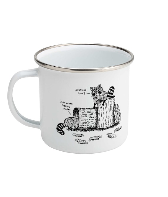 Anything Good? - Raccoons - enamel camping mug - animal design - illustrated mug by Oliver Lake