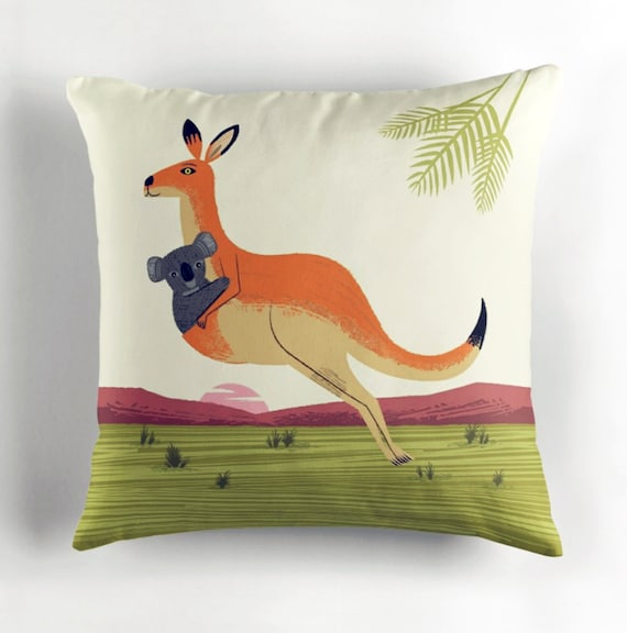 The Kangaroo and The Koala, Throw Pillow / Cushion Cover (16" x 16") iOTA iLLUSTRATION