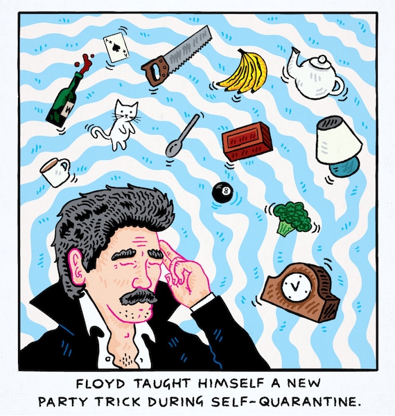 Floyd's Party Trick, funny comic, single panel comic art, limited edition print, by Oliver Lake