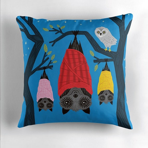 Bats in Blankets, throw pillow cover, cushion cover by Oliver Lake