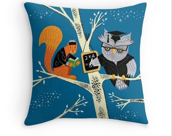 Woodland Arithmetic -  illustrated Cushion Cover / Throw Pillow (16" x 16") by Oliver Lake