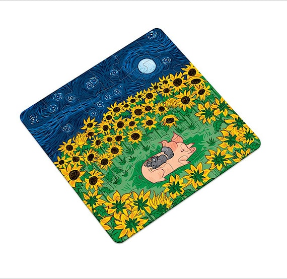 Among the Sunflowers, pig and chinchilla, jigsaw puzzle, 16 pieces, 36 pieces by Oliver Lake