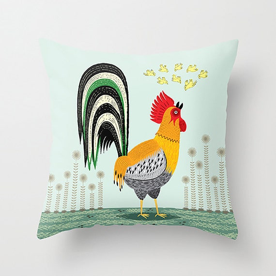 When The Rooster Crows - throw pillow cover including insert by Oliver Lake - iOTA iLLUSTRATiON