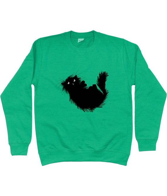 Moggy (No.3), unisex sweatshirt, black cat illustrated apparel, by Oliver Lake
