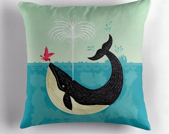 The Bird and The Whale - cushion cover / throw pillow cover including insert by Oliver Lake - iOTA iLLUSTRATiON