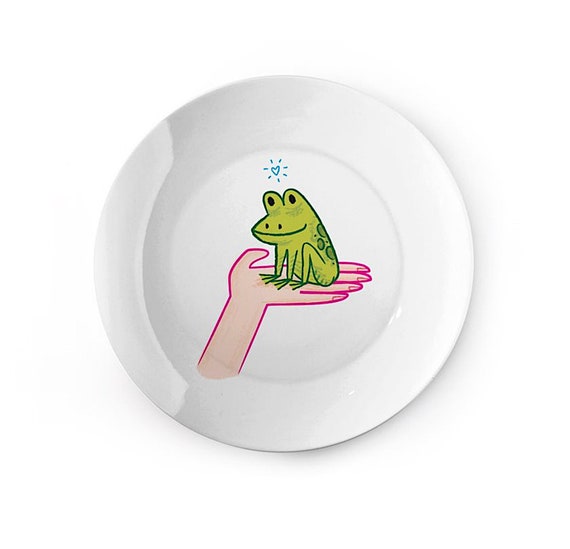 A Frog In Hand - children's plate - china dish - animal design by Oliver Lake iOTA iLLUSTRATiON