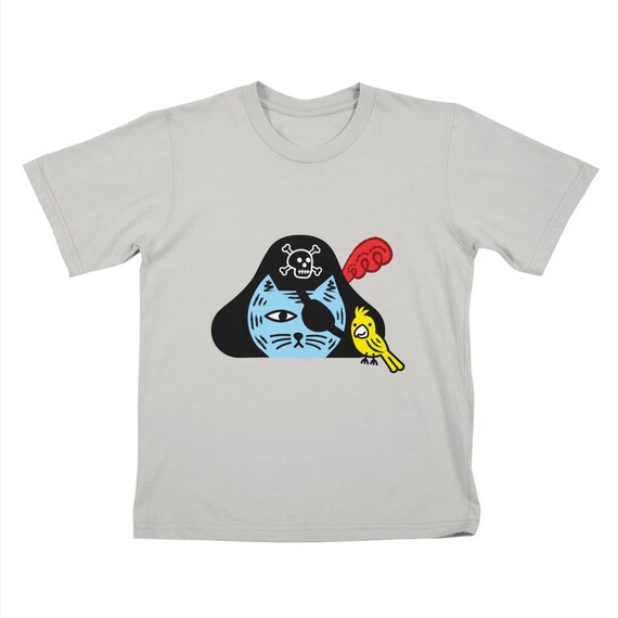 Pirate Kitty - Childrens T-shirt - White / Royal Blue / Clover Green / Stone by Oliver Lake - iOTA iLLUSTRATION