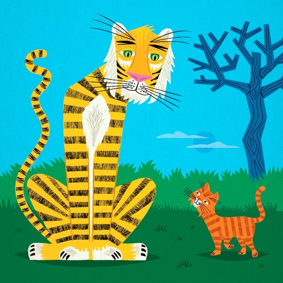 The Tiger and The Tom Cat - Animal illustration - Limited Edition Print - iOTA