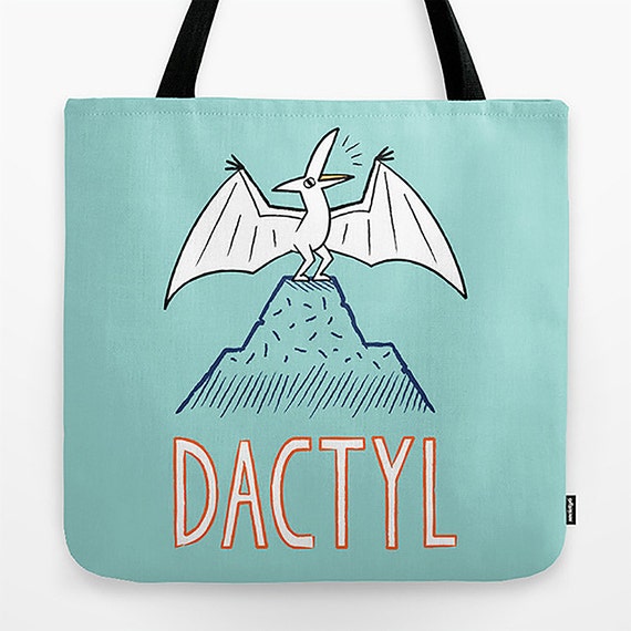 DACTYL - Dinosaur - Pterodactyl - Light Green - Tote Bag - Book Bag Record bag - 18" x 18"