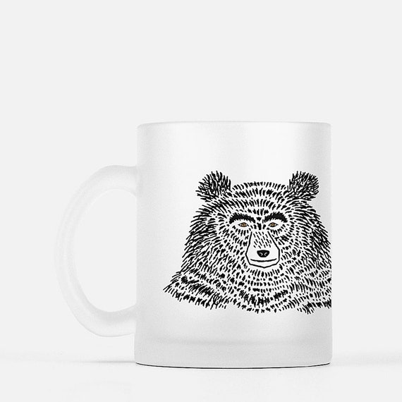The Bear - frosted glass mug - animal design - illustrated mug by Oliver Lake