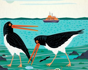 The Oystercatchers - Animal Art - Wildlife Print by Oliver Lake
