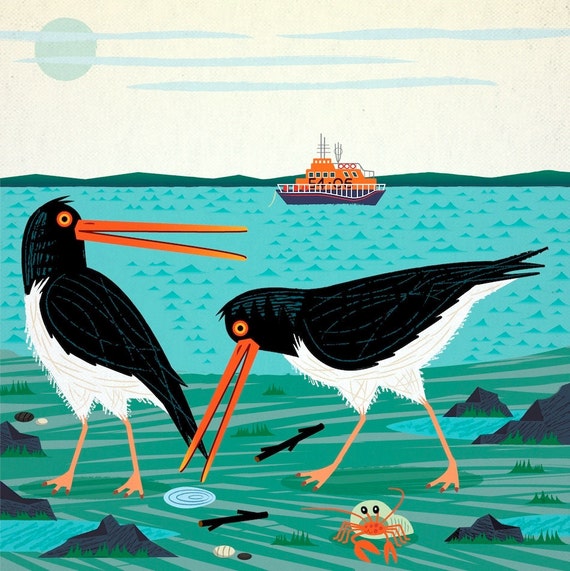 The Oystercatchers - Animal Art - Wildlife Print by Oliver Lake