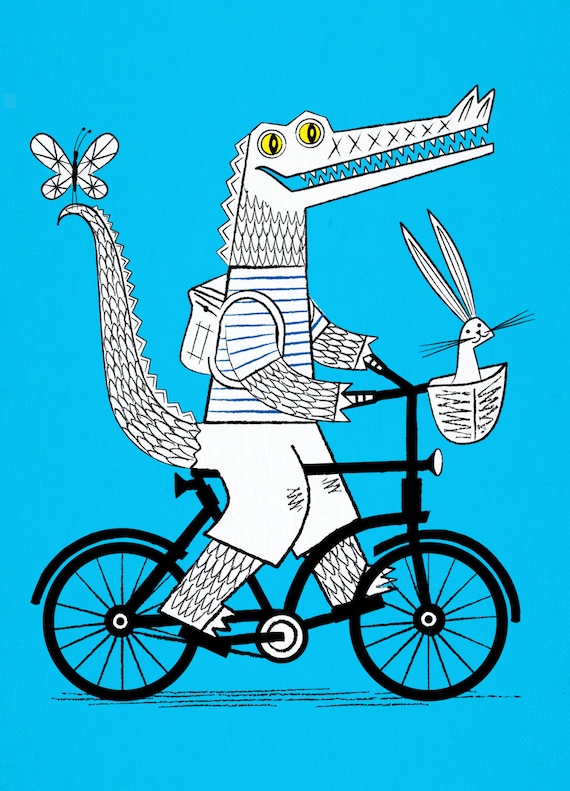 The Crococycle - Crocodile / Bicycle - Animal Art Poster - Children's Art - Room Decor - Limited Edition Print - iOTA iLLUSTRATiON