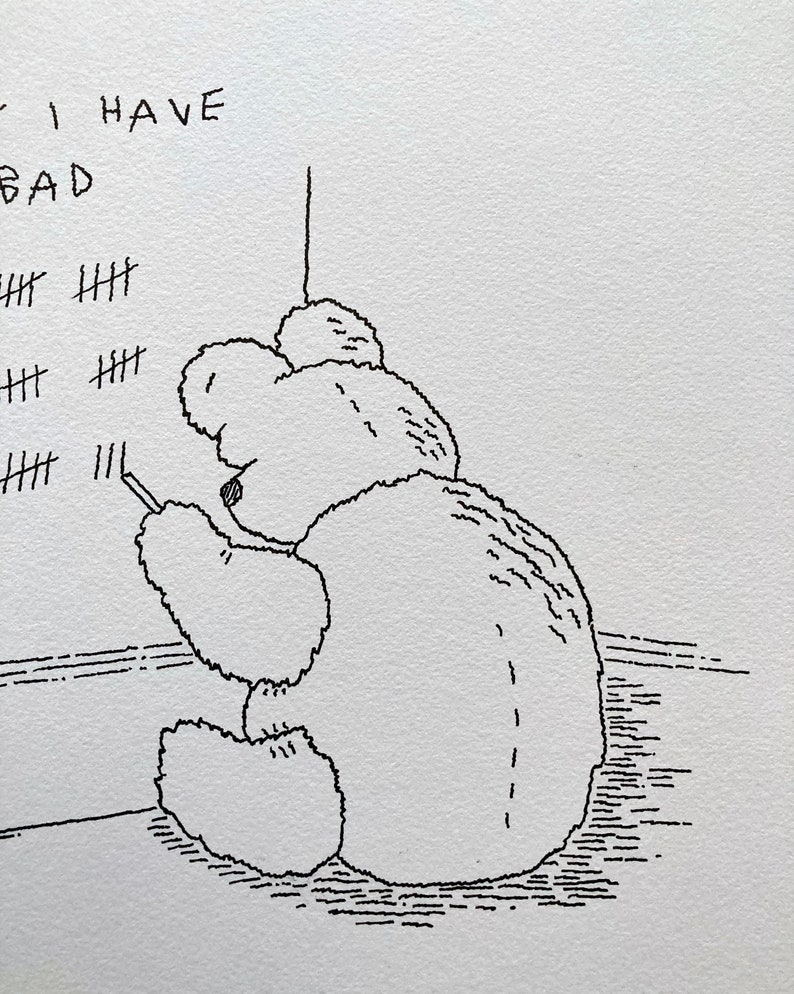 Bad Teddy, original drawing, hand drawn, Teddy Bear art, Funny illustration, by Oliver Lake 1 of 5 image 4