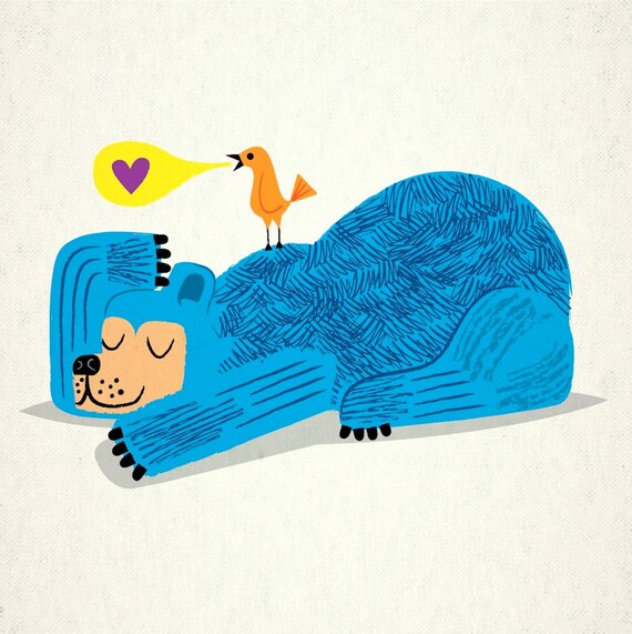 The Bear and The Bird - Limited Edition Animal Art Print by Oliver Lake