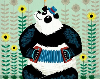 Panda Piazzolla and The Trumpet Bird  - Limited Edition Print - iOTA iLLUSTRATION