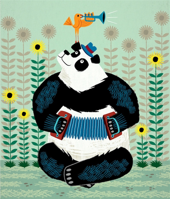 Panda Piazzolla and The Trumpet Bird  - Limited Edition Print - iOTA iLLUSTRATION