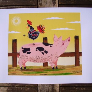 The Pig and The Rooster, Animal Art, Children's Art, Children's decor, Nursery Decor, Limited Edition Print by Oliver Lake image 2