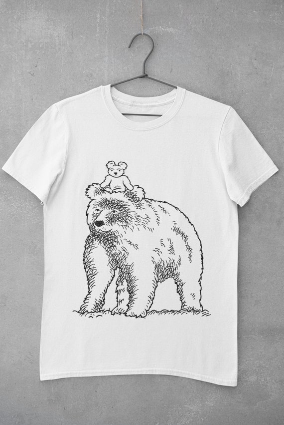 Teddy and The Bear, Unisex funny T-shirt / Tee, Extra Soft, Crewneck, Black and White iOTA iLLUSTRATiON