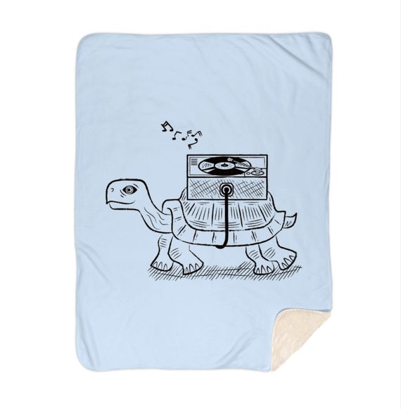 Tortoise Wax, baby blue, illustrated sherpa blanket, home decor - 60" x 80" by Oliver Lake