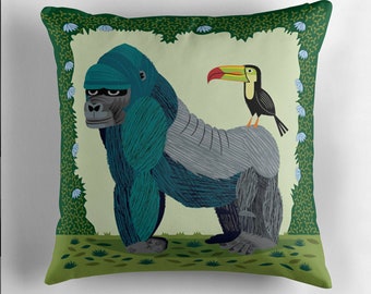 The Gorilla and The Toucan - animal friends - Throw Pillow / Cushion Cover including pillow insert