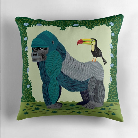 The Gorilla and The Toucan - animal friends - Throw Pillow / Cushion Cover including pillow insert