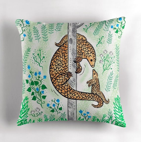 Pangolin Parenting - Throw Pillow / Cushion Cover (16" x 16") by Oliver Lake / iOTA iLLUSTRATION